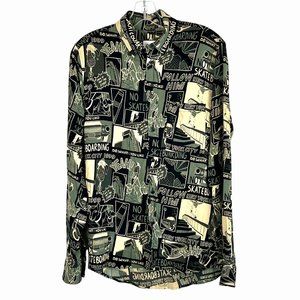 Zara Relaxed Fit Graphic Skateboarding Print Button-Up Shirt Size Small EUC!